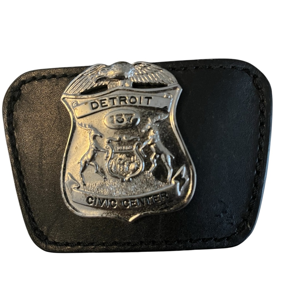 Detroit civic center badge with belt clip